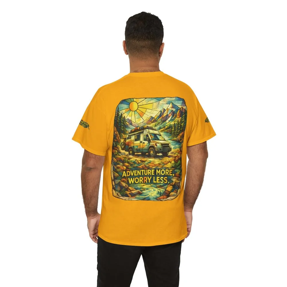 Unisex Heavy Cotton Tee — "Adventure More Worry Less" Design Cubic-Line