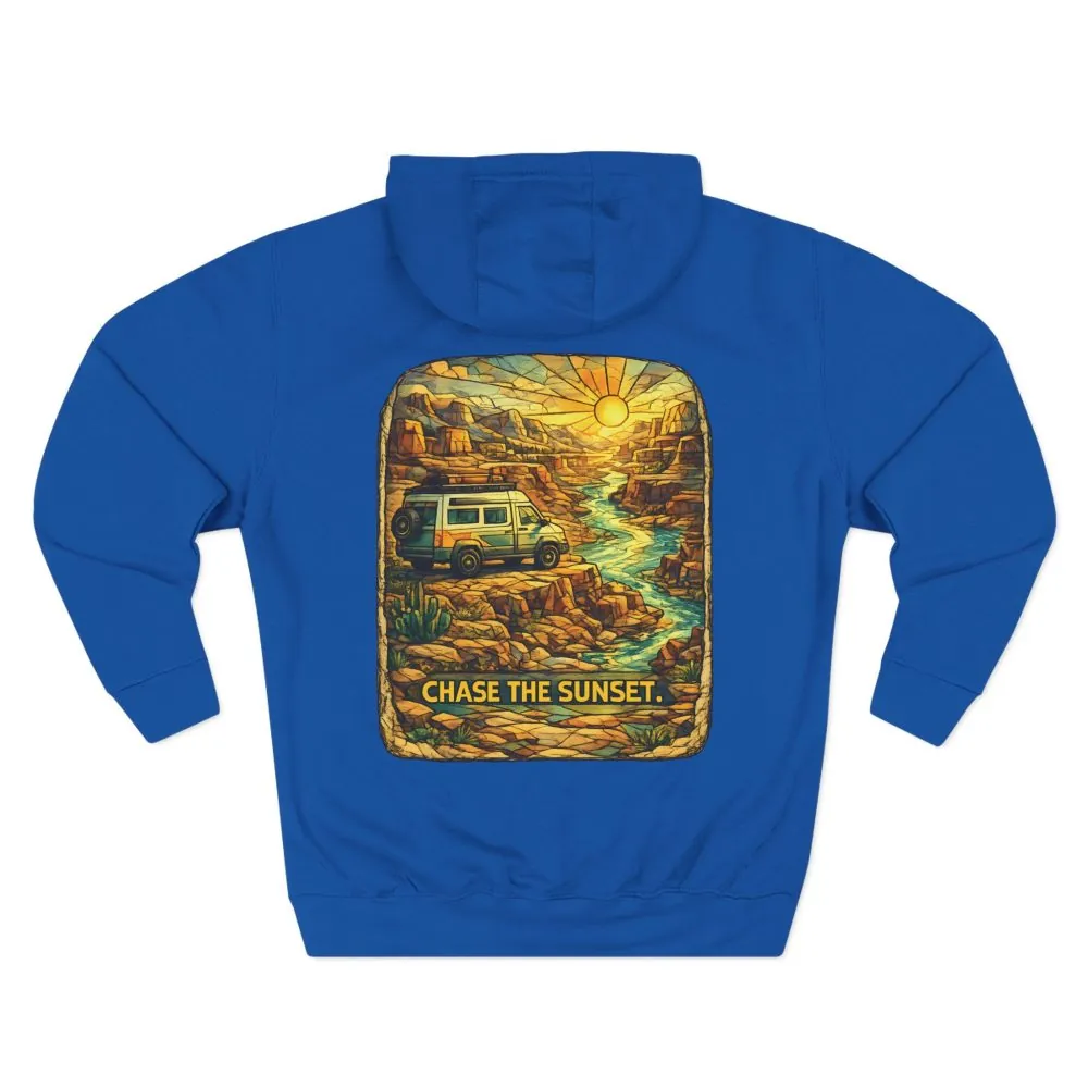 Three-Panel Fleece Hoodie - "Chase The Sunset" Design Cubic-Line