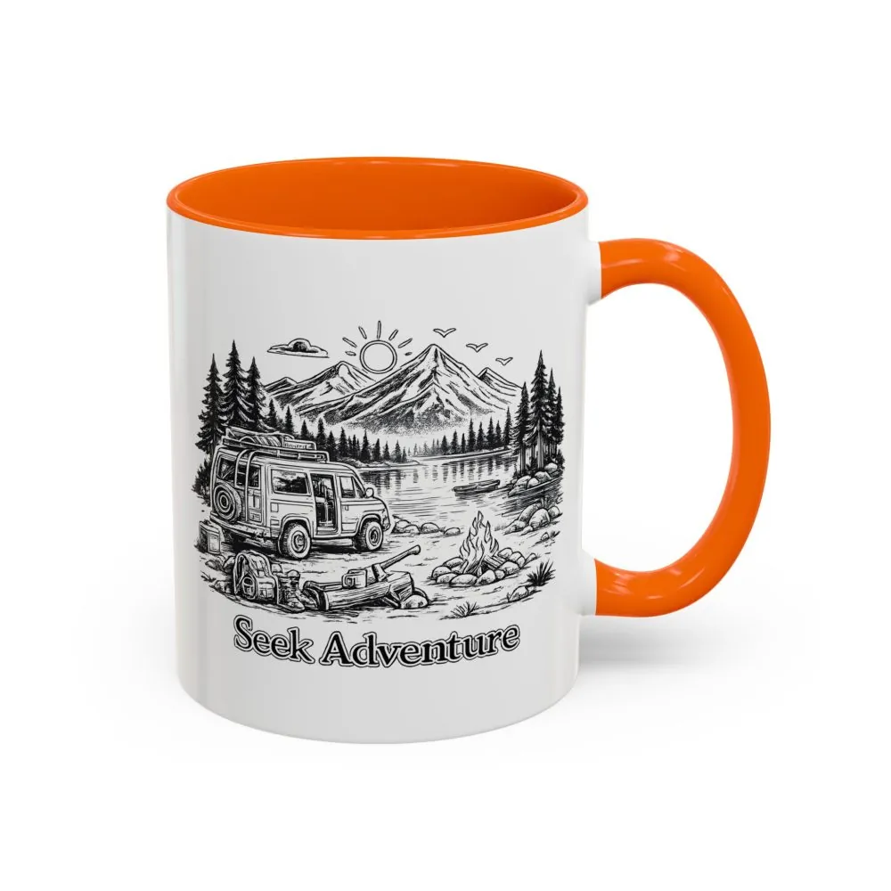 Accent Coffee Mug (11, 15oz) — "Seek Adventure" Design Minimal-Line