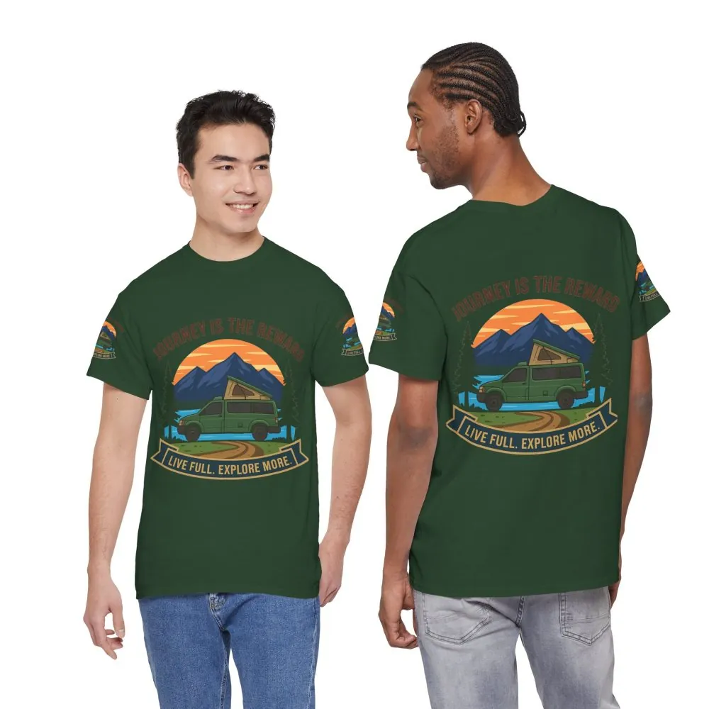 Unisex Heavy Cotton Tee  — "Journey Is The Reward Tee" Adventure Camper Van Graphic T-Shirt