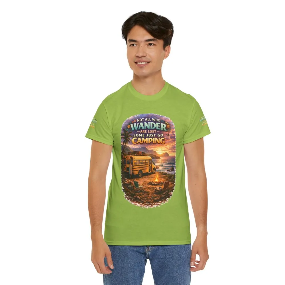 Unisex Heavy Cotton Tee — "Not All Who Wander Are Lost" Design Scenic-Line