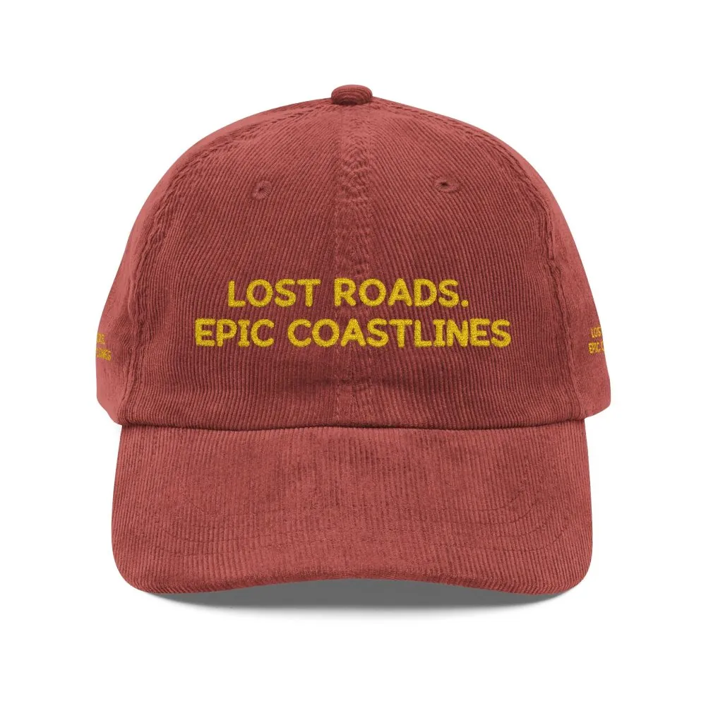 Vintage Corduroy Cap (Embroidery) — "Lost Roads,Epic Coastlines" Embroidered Hat