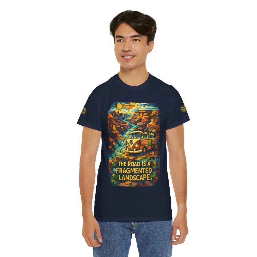 Unisex Heavy Cotton Tee — "The Road Is A Fragmented Landscape" Design Cubic-Line
