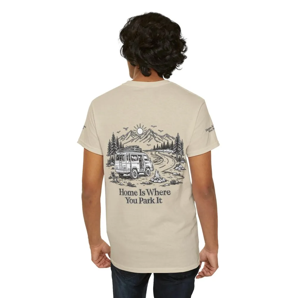 Unisex Heavy Cotton Tee — "Home Is Where You Park It" Design Minimal-Line