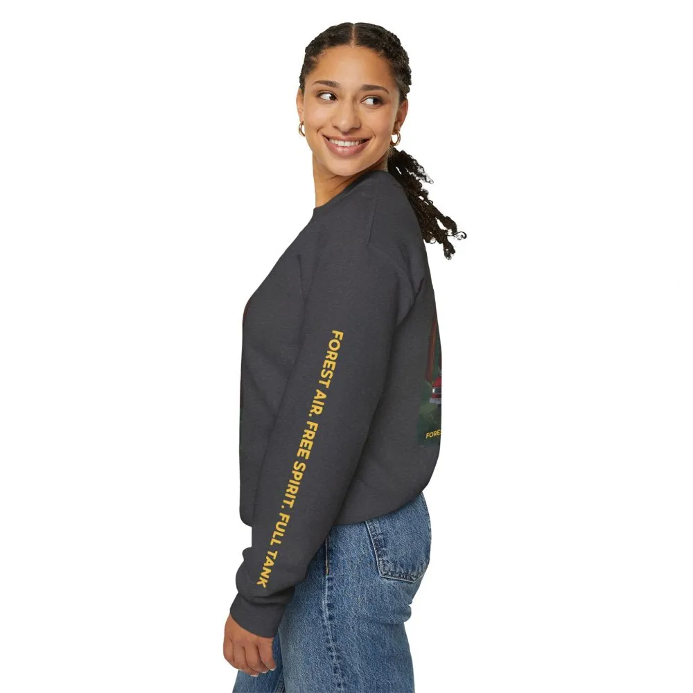 Unisex Heavy Blend™ Crewneck Sweatshirt — "Forest Air Free Spirit Full Tank" Design Sitcom-Line
