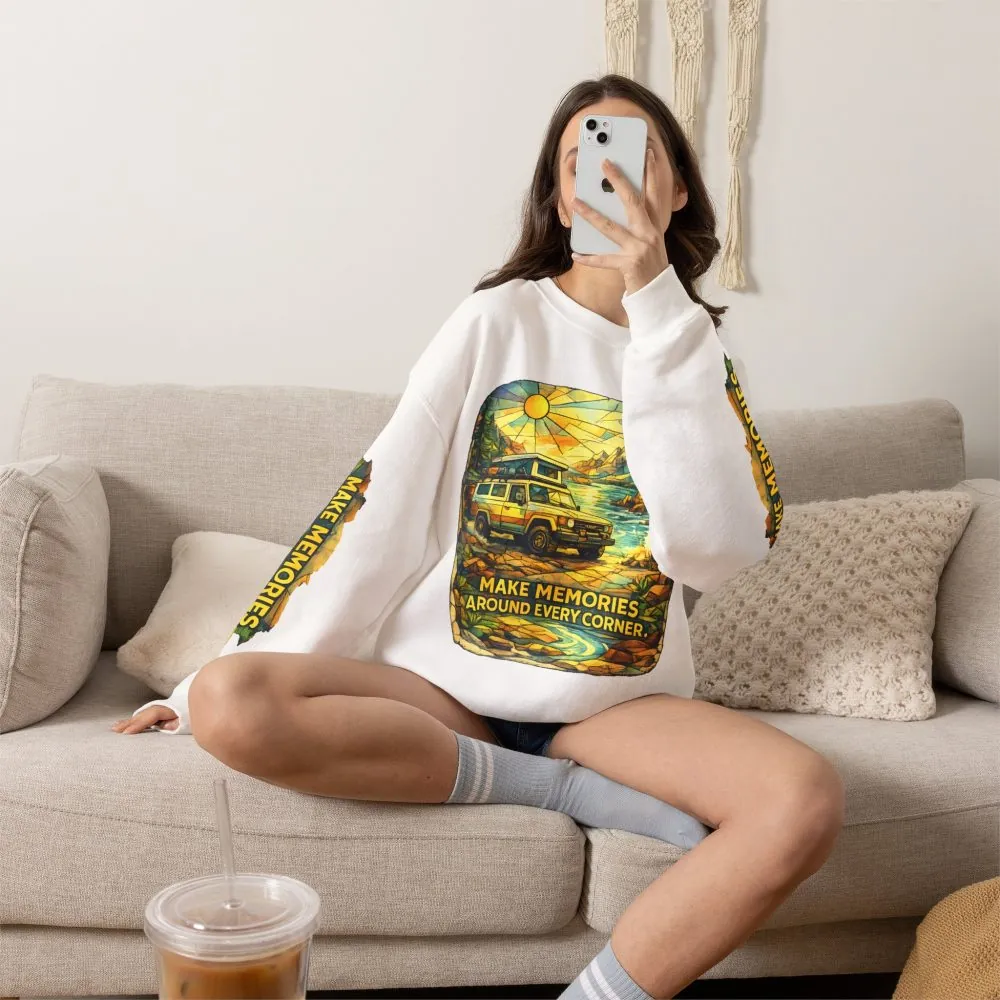 16922054252392814248_2048.jpeg Unisex Heavy Blend™ Crewneck Sweatshirt — "Make Memories Around Every Corner" Design Cubic-Line