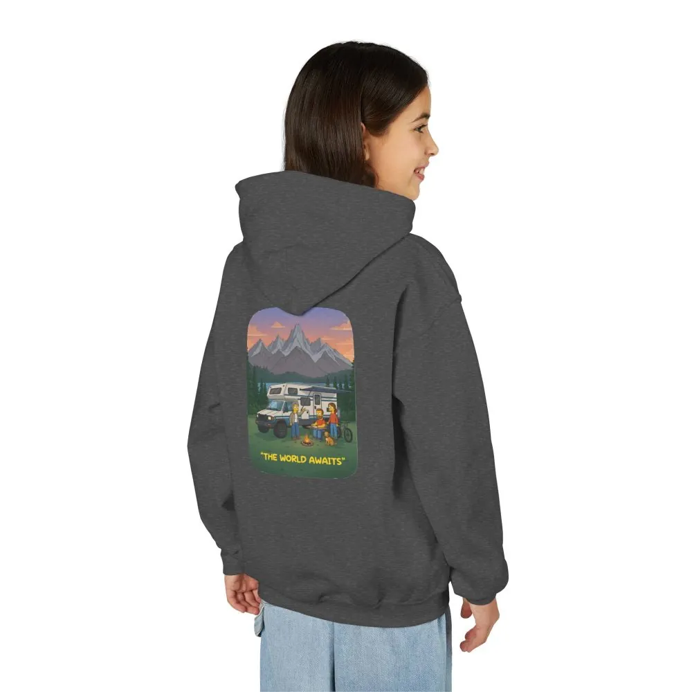 Youth Hoodie(Gildan) – "The World Awaits" (Design Sitcom-Line)