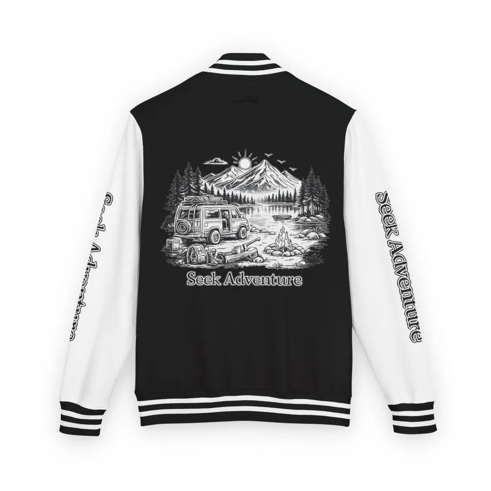 Unisex Heavyweight Letterman Jacket — "Seek Adventure" Travel Varsity Coat