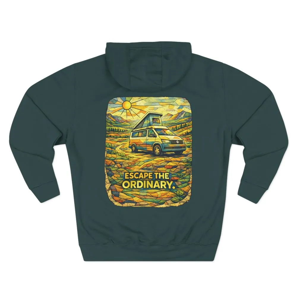 Three-Panel Fleece Hoodie - "Escape The Ordinary" Design Cubic-Line