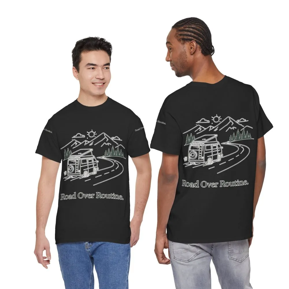 16939623256731044963_2048.jpeg Unisex Heavy Cotton Tee — "Road Over Routine" Design Minimal-Line
