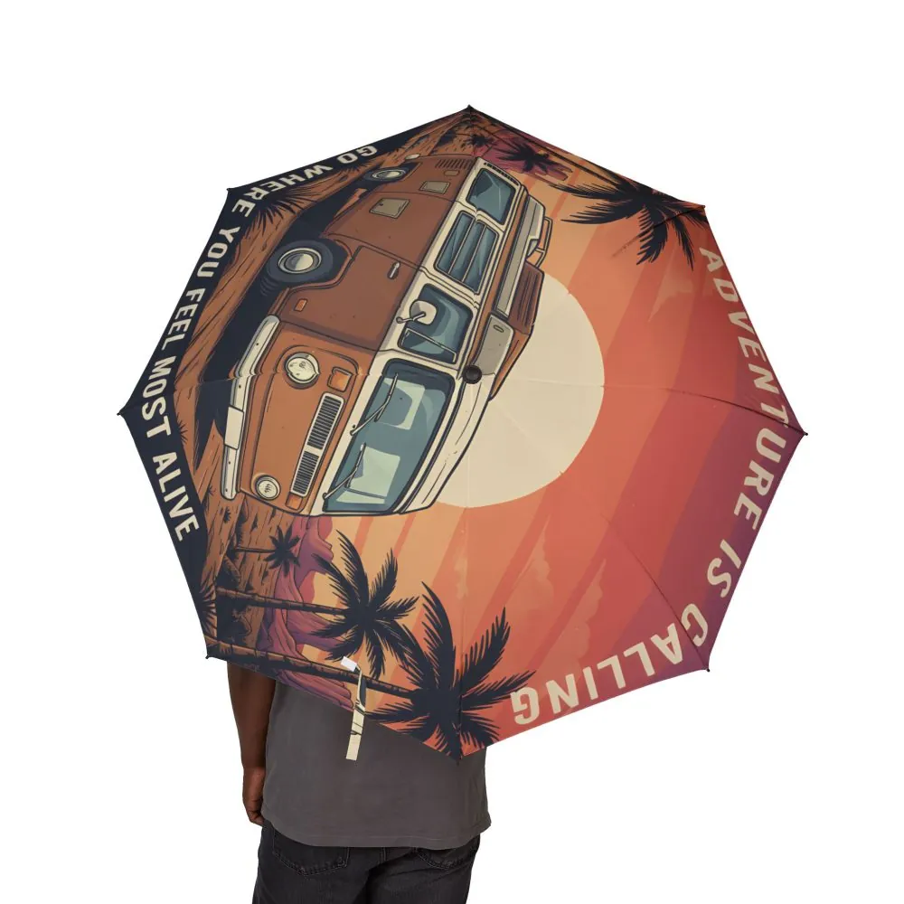 Semi-Automatic Foldable Umbrella — "Adventure Is Calling" Vintage Adventure Print