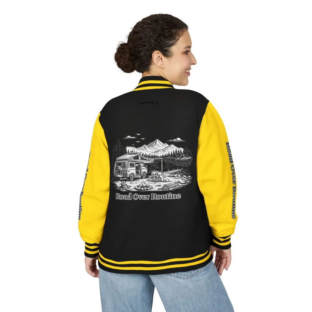 Unisex Heavyweight Letterman Jacket — "Road Over Routine" Travel Varsity Coat