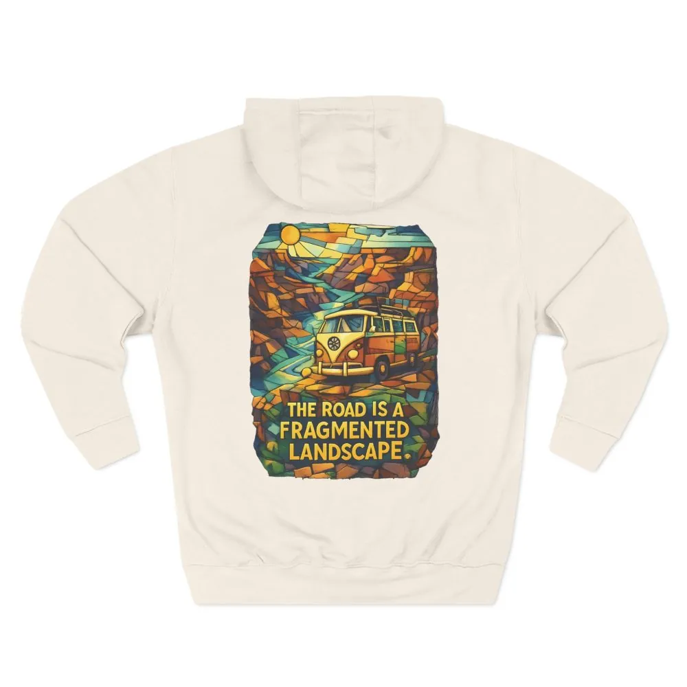 Three-Panel Fleece Hoodie - "The Road Is A Fragmented Landscape" Design Cubic-Line