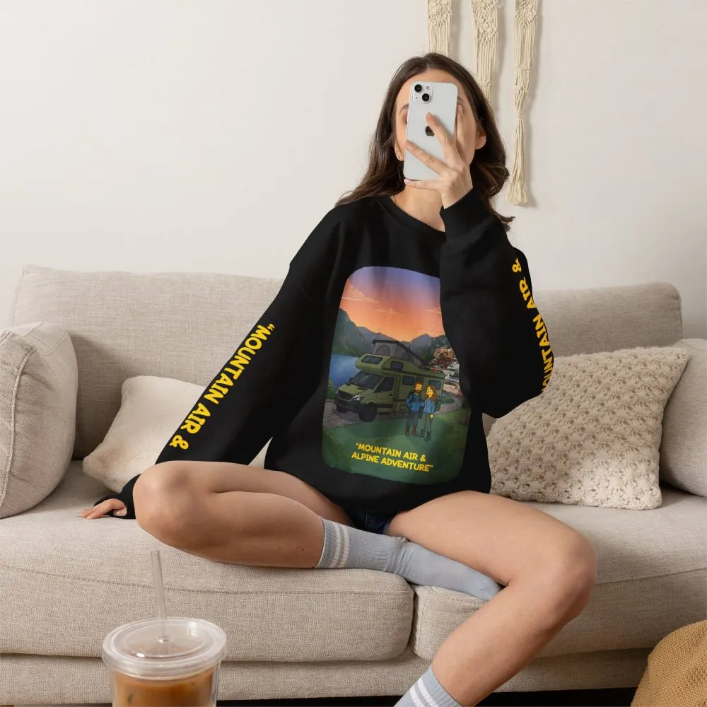 Unisex Heavy Blend™ Crewneck Sweatshirt — "Mountain Air And Alpine Adventure"" Design Sitcom-Line