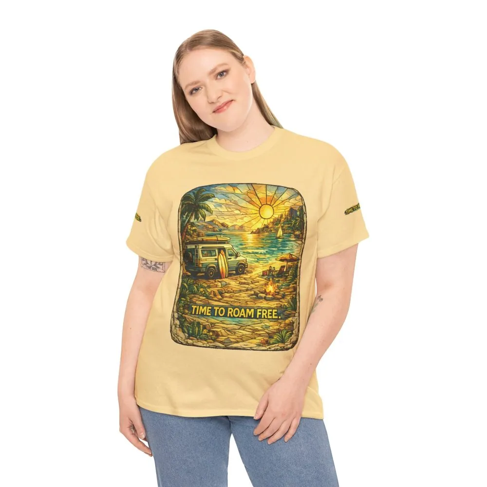 16961655140853162008_2048.jpeg Unisex Heavy Cotton Tee — "Time To Roam Free" Design Cubic-Line