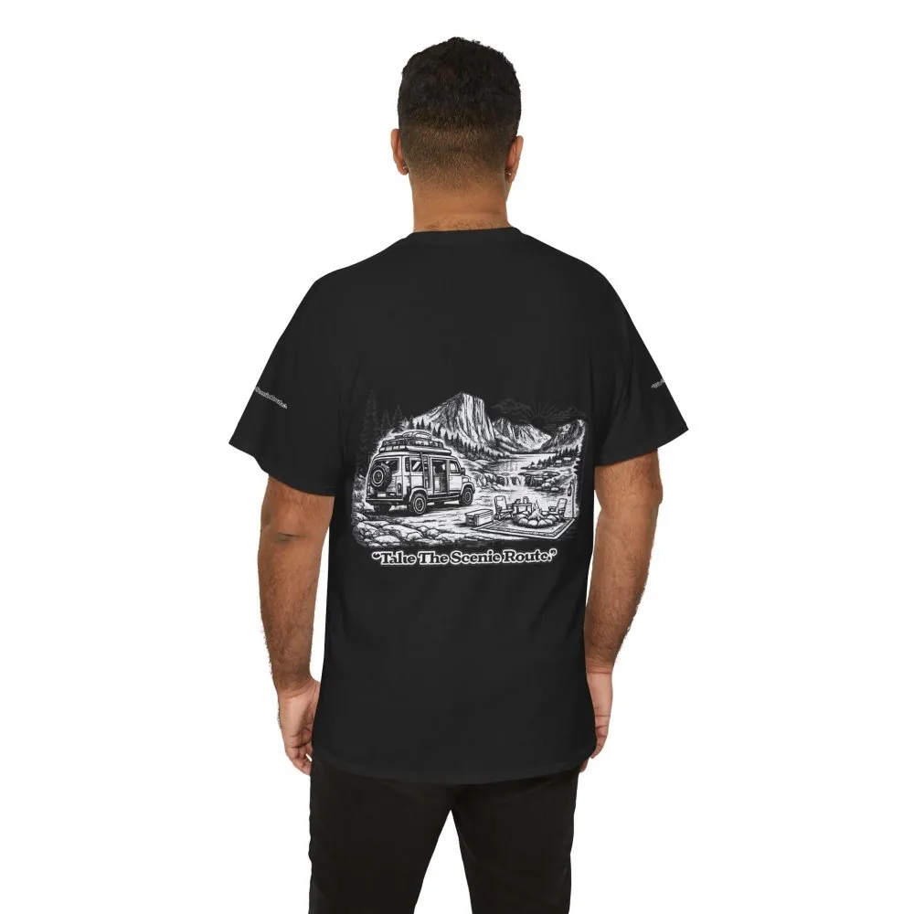 Unisex Heavy Cotton Tee — "Take The Scenic Route" Design Minimal-Line