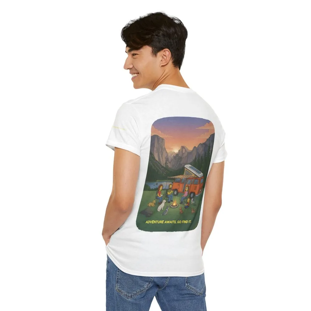 Unisex Heavy Cotton Tee — "Adventure Awaits-Go Find It" Design Sitcom-Line
