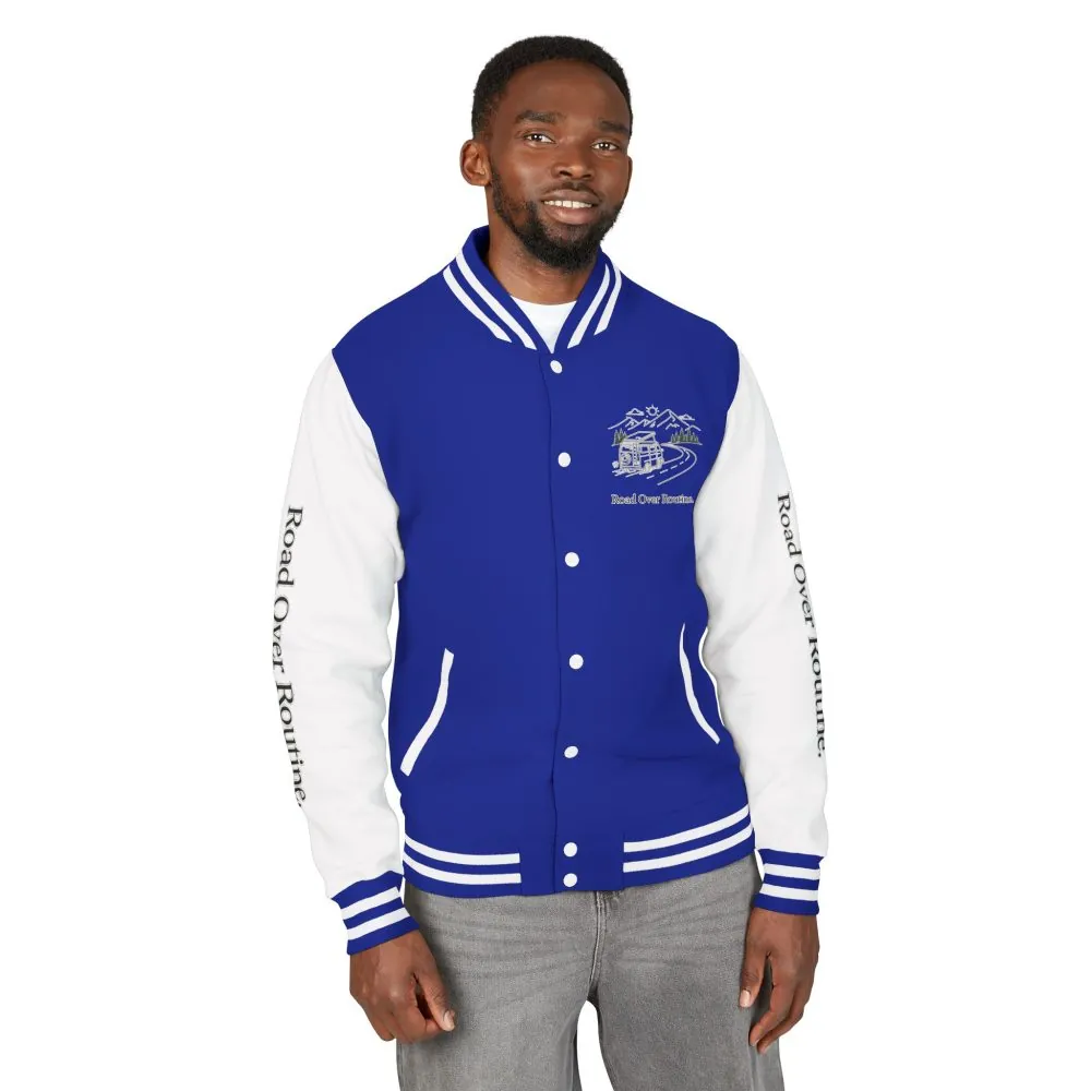 Unisex Heavyweight Letterman Jacket — "Road Over Routine" Travel Varsity Coat