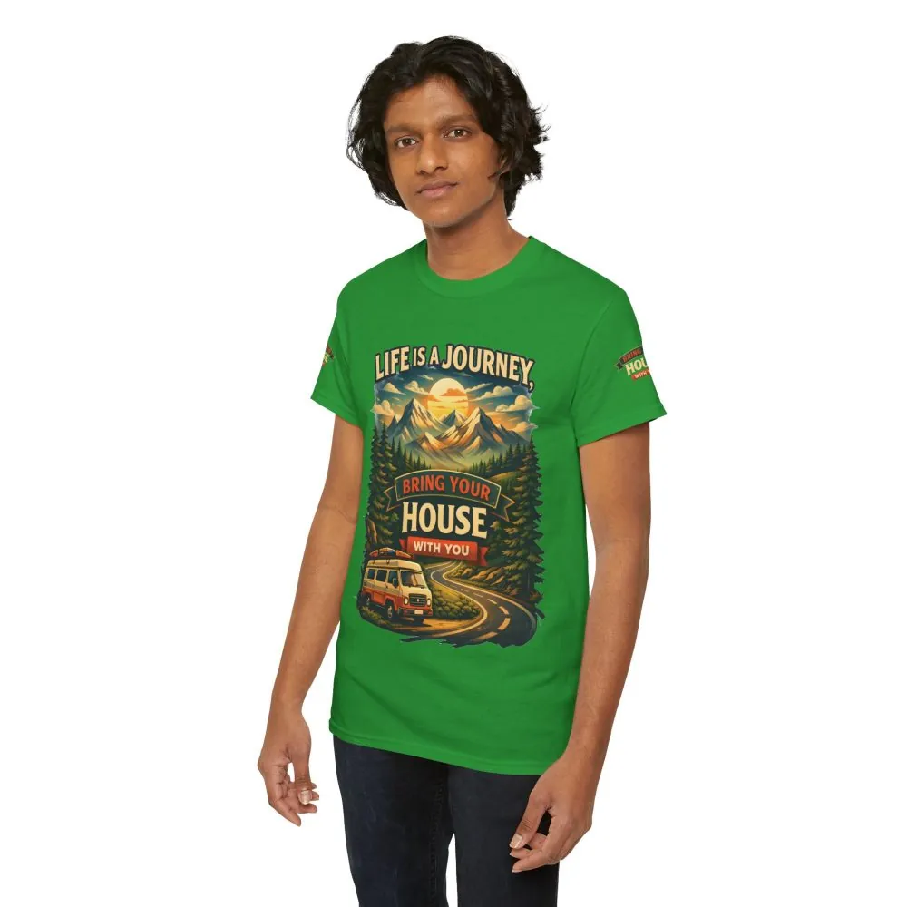 Unisex Heavy Cotton Tee — "Live Is A Journey-Bring Your House With You" Design Scenic-Line