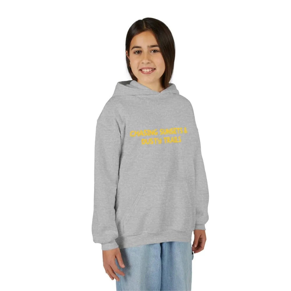 Youth Hoodie(Gildan) – "Chasing Sunsets And Dusty Trails" (Design Sitcom-Line)
