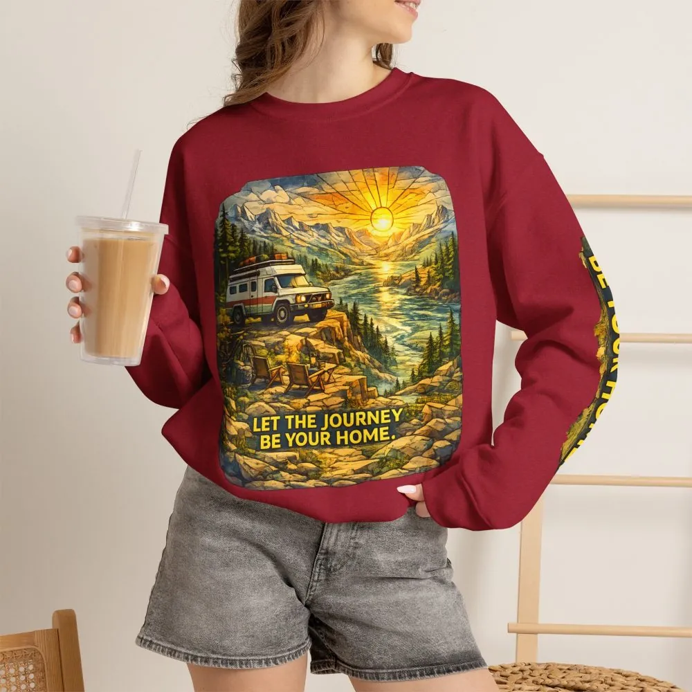 Unisex Heavy Blend™ Crewneck Sweatshirt — "Let The Journey Be Your Home" Design Cubic-Line