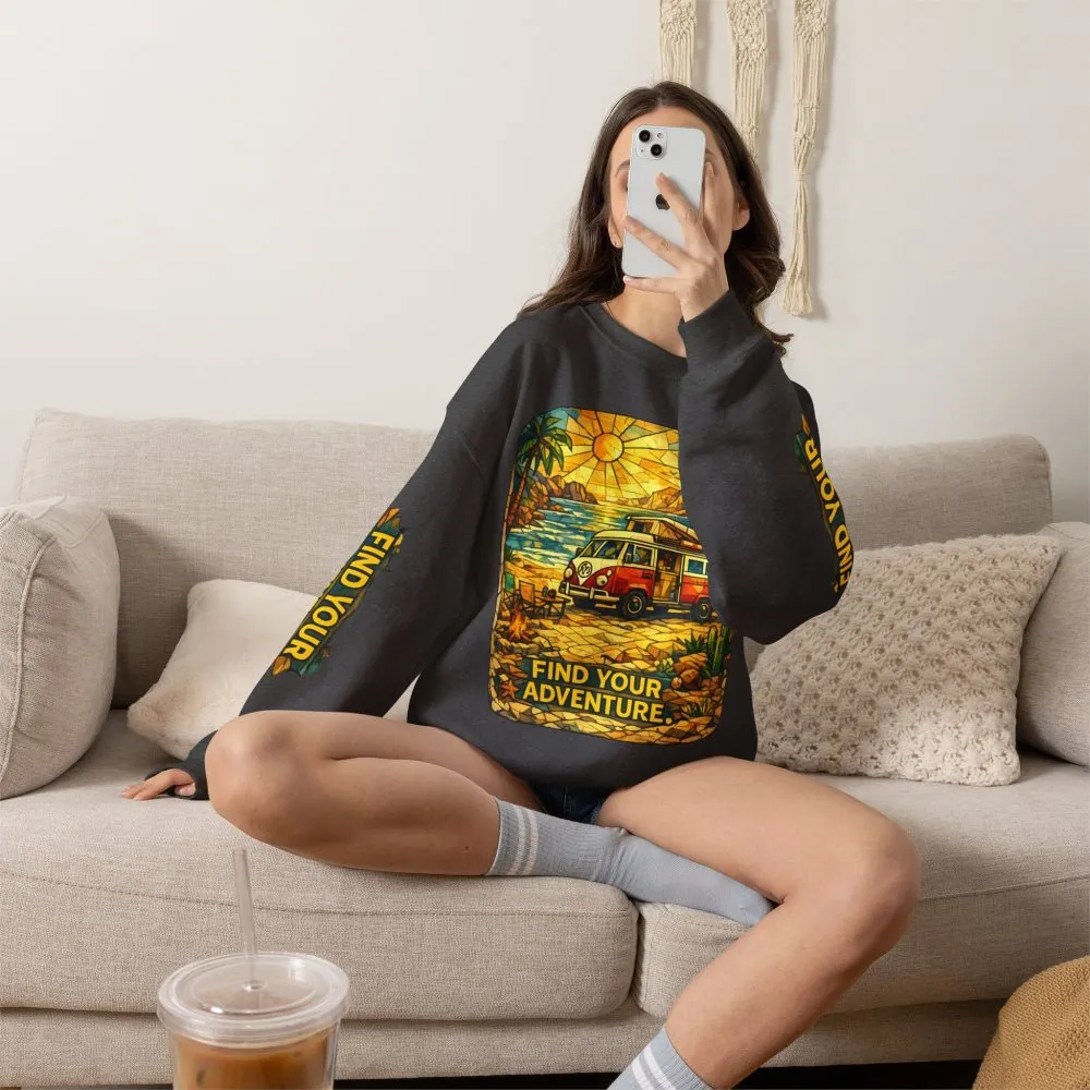 Unisex Heavy Blend™ Crewneck Sweatshirt — "Find Your Adventure" Design Cubic-Line