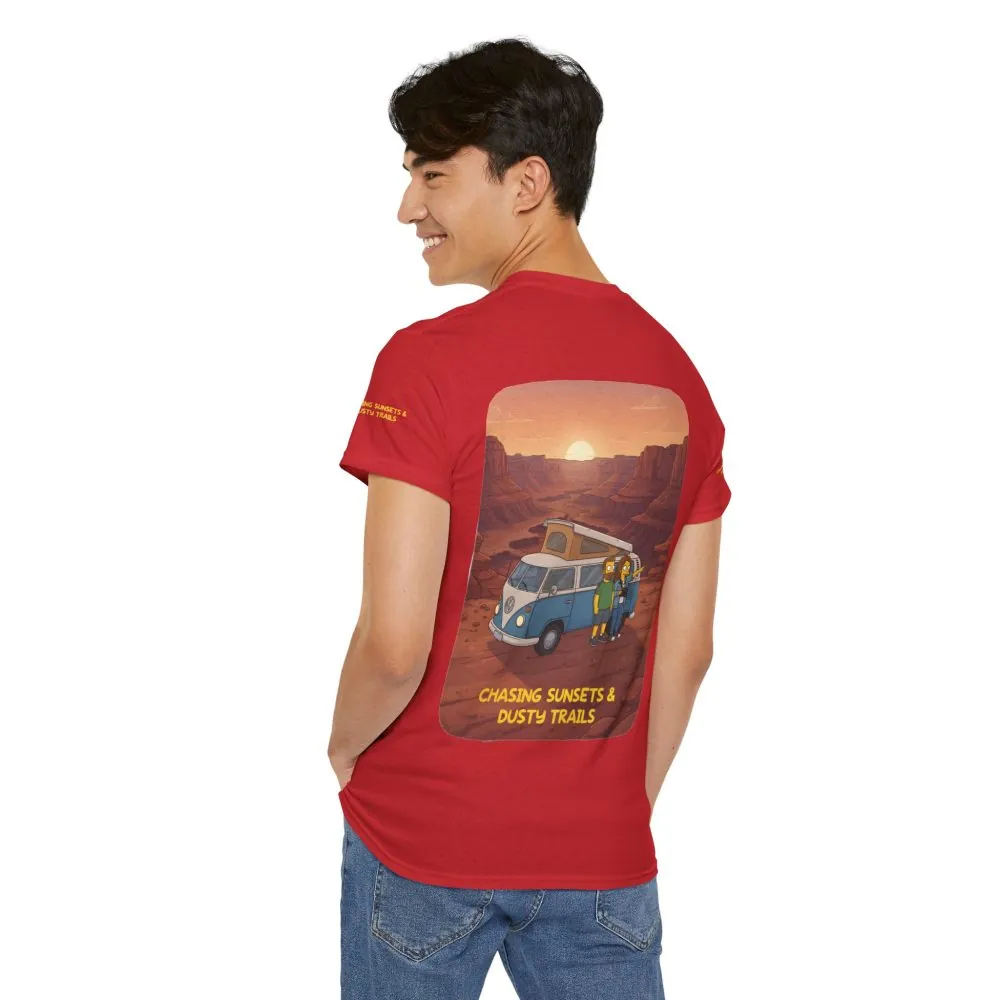 Unisex Heavy Cotton Tee — "Chasing Sunsets And Dusty Trails" Design Sitcom-Line