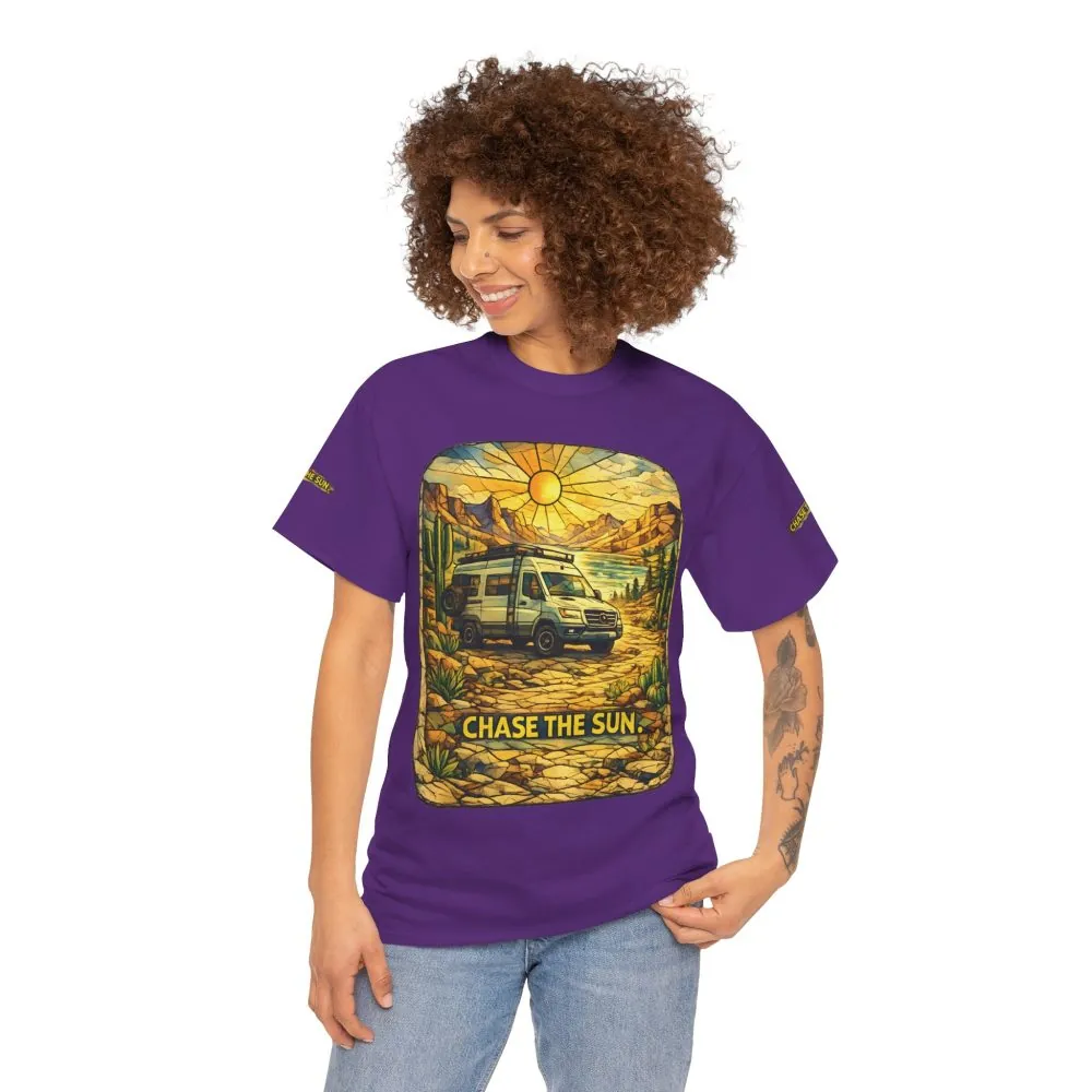 Unisex Heavy Cotton Tee — "Chase The Sun" Design Cubic-Line