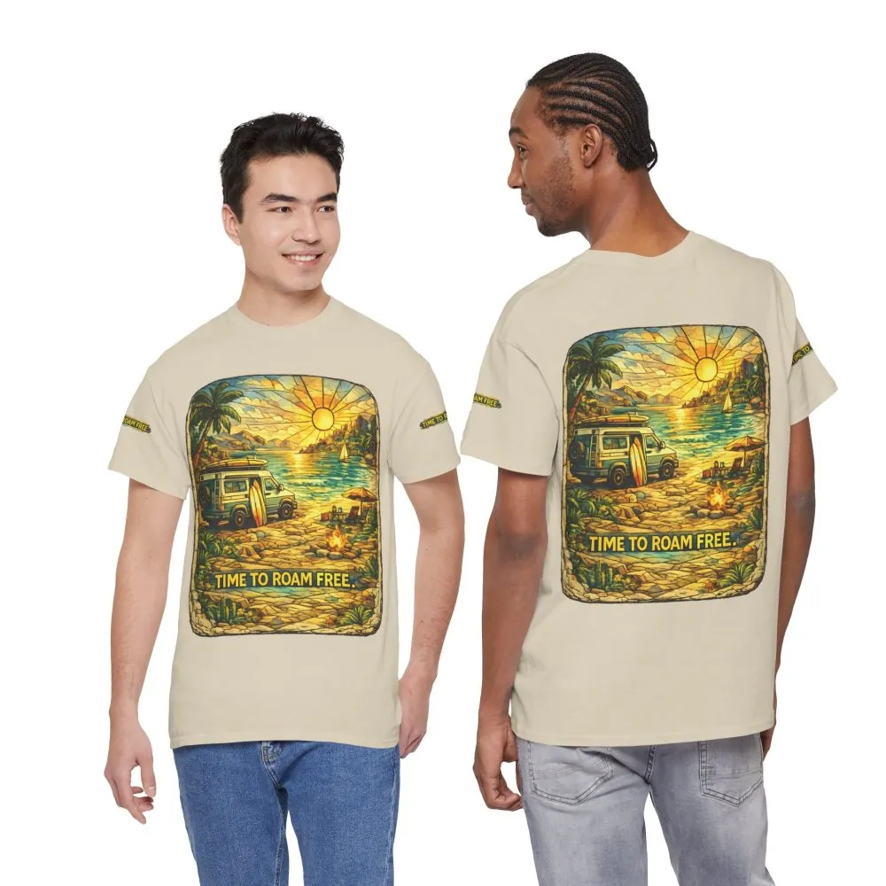 17001175245533870257_2048.jpeg Unisex Heavy Cotton Tee — "Time To Roam Free" Design Cubic-Line
