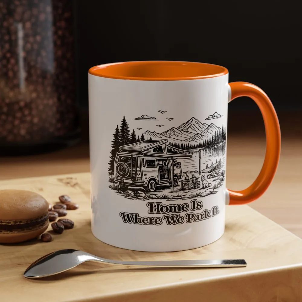 Accent Coffee Mug (11, 15oz) — "Home Is Where You Park It" Design Minimal-Line