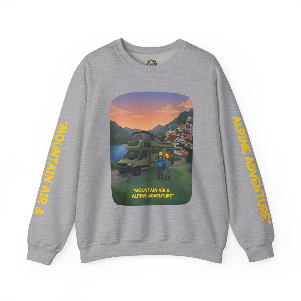 Unisex Heavy Blend™ Crewneck Sweatshirt — "Mountain Air And Alpine Adventure"" Design Sitcom-Line