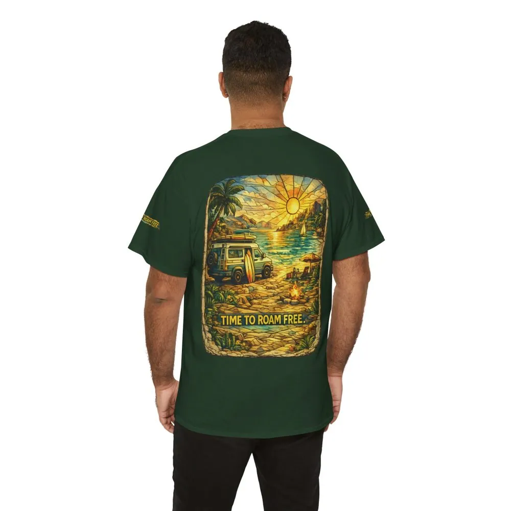 17004541135711180461_2048.jpeg Unisex Heavy Cotton Tee — "Time To Roam Free" Design Cubic-Line
