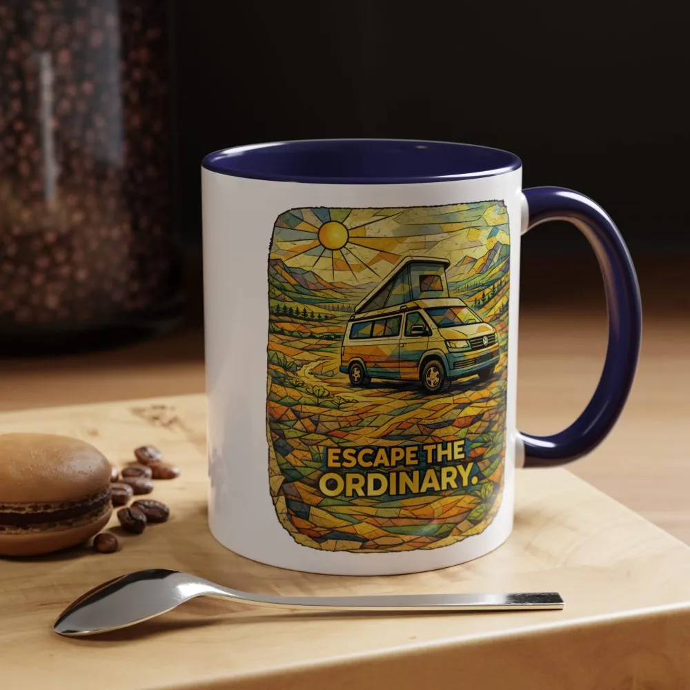 Accent Coffee Mug (11, 15oz) — "Escape The Ordinary" Design Cubic-Line