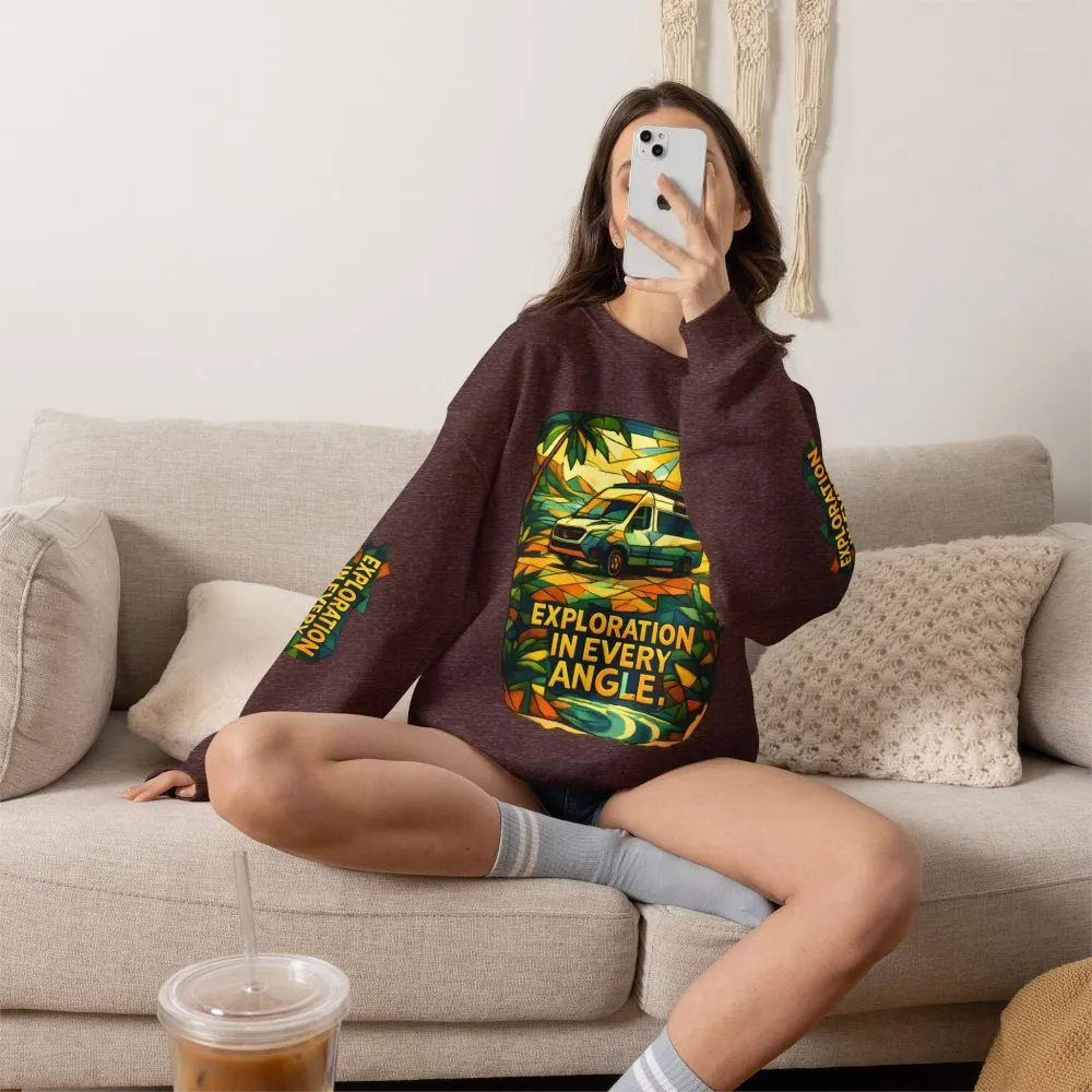 Unisex Heavy Blend™ Crewneck Sweatshirt — "Exploration In Every Angle" Design Cubic-Line