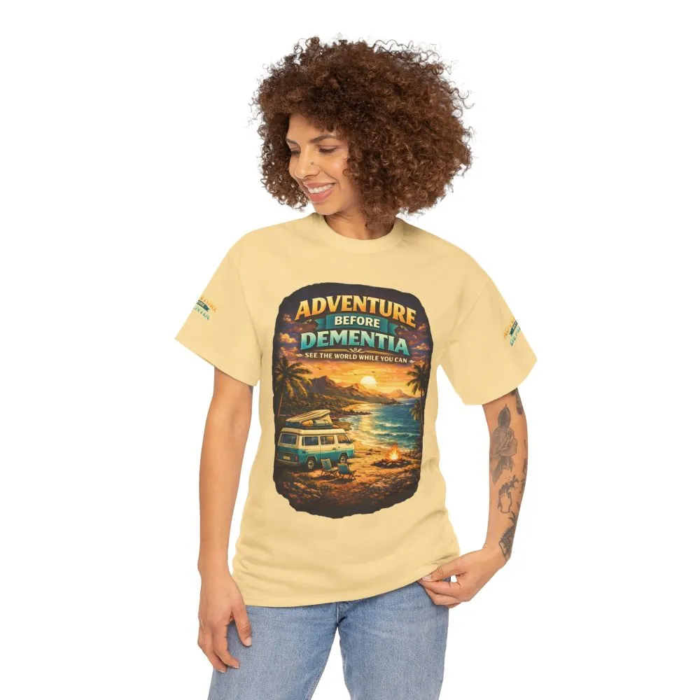 Unisex Heavy Cotton Tee — "Adventure Before Dementia" Design Scenic-Line