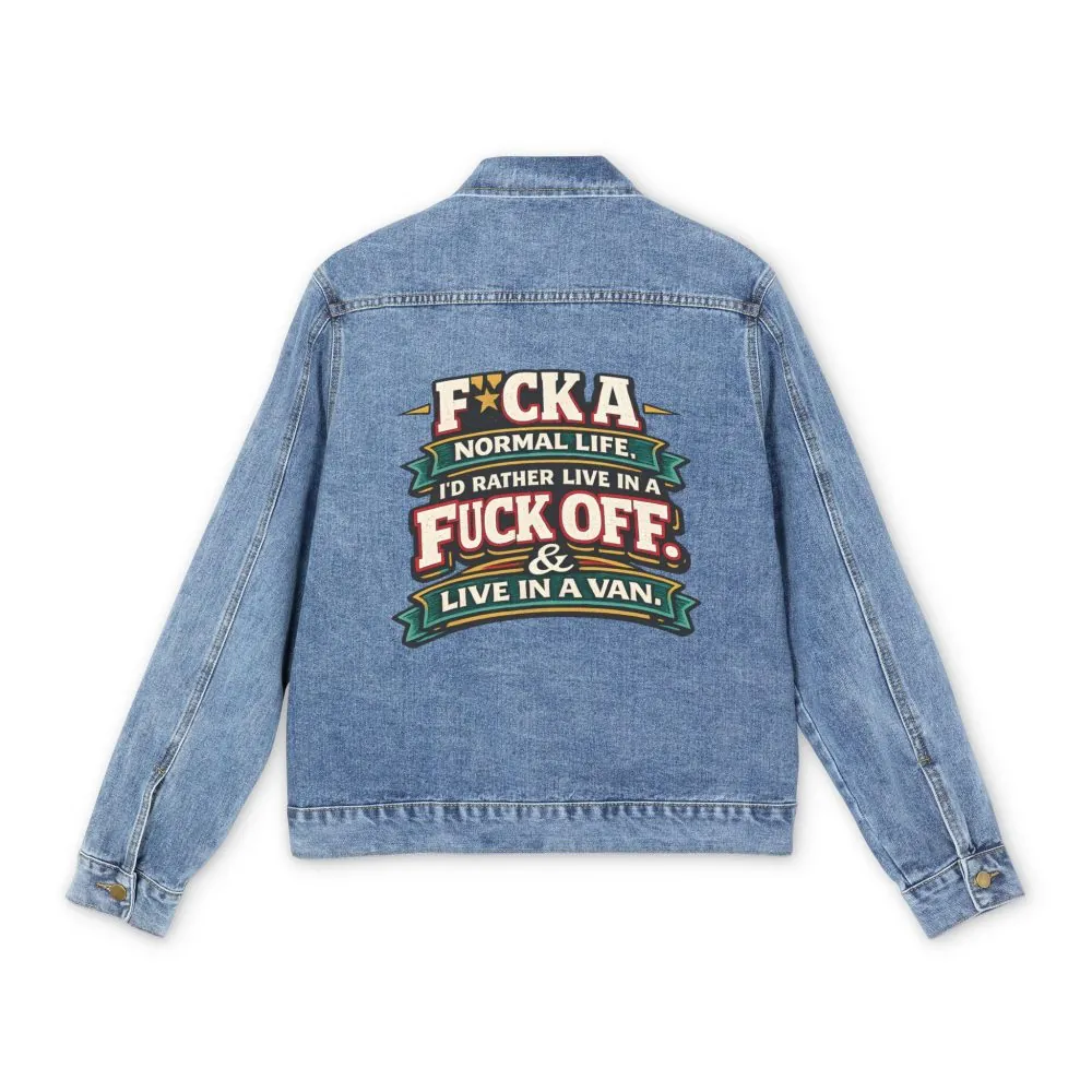 1701541618767899187_2048.jpeg Men's Denim Jacket — "Fuck A Normal Life" Design F**K-Line