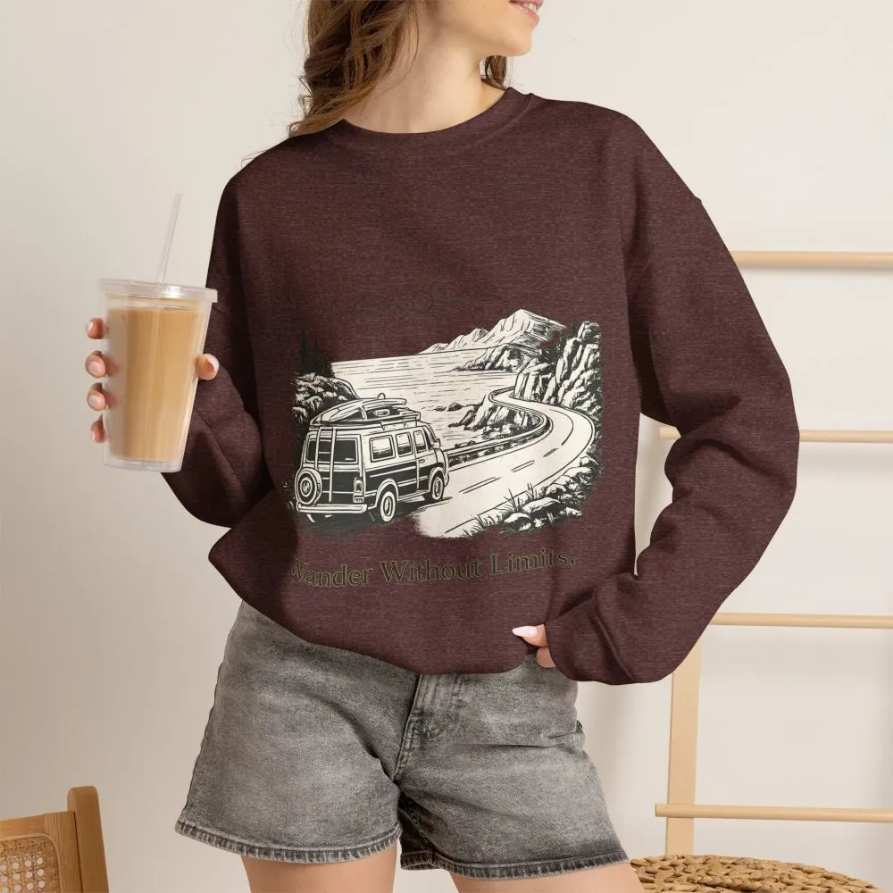 Unisex Heavy Blend™ Crewneck Sweatshirt — "Wander Without Limits" Design Minimal-Line