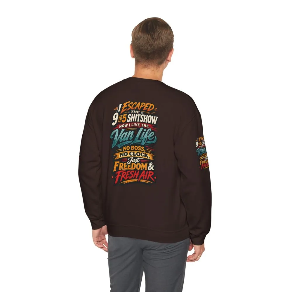 Unisex Heavy Blend™ Crewneck Sweatshirt — "I Escaped The 9 To 5" Design F**K-Line