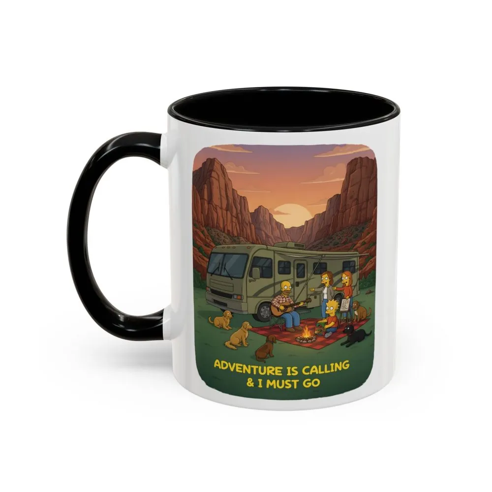 Accent Coffee Mug (11, 15oz) — "Adventure Is Calling-I Must Go" Design Sitcom-Line