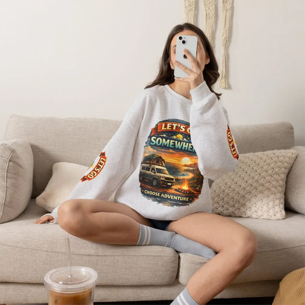 Unisex Heavy Blend™ Crewneck Sweatshirt — "Lets Go Somewhere" Design Scenic-Line