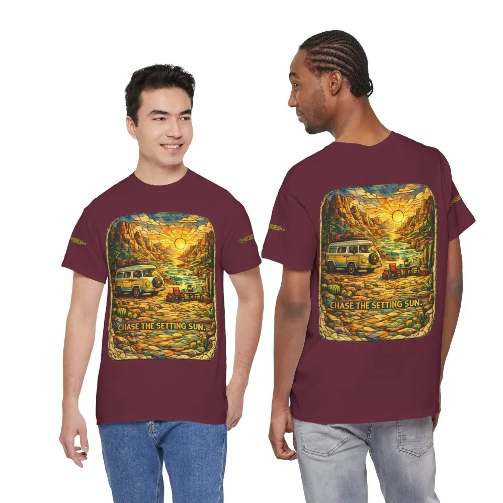 Unisex Heavy Cotton Tee — "Chase The Settings Sun" Design Cubic-Line