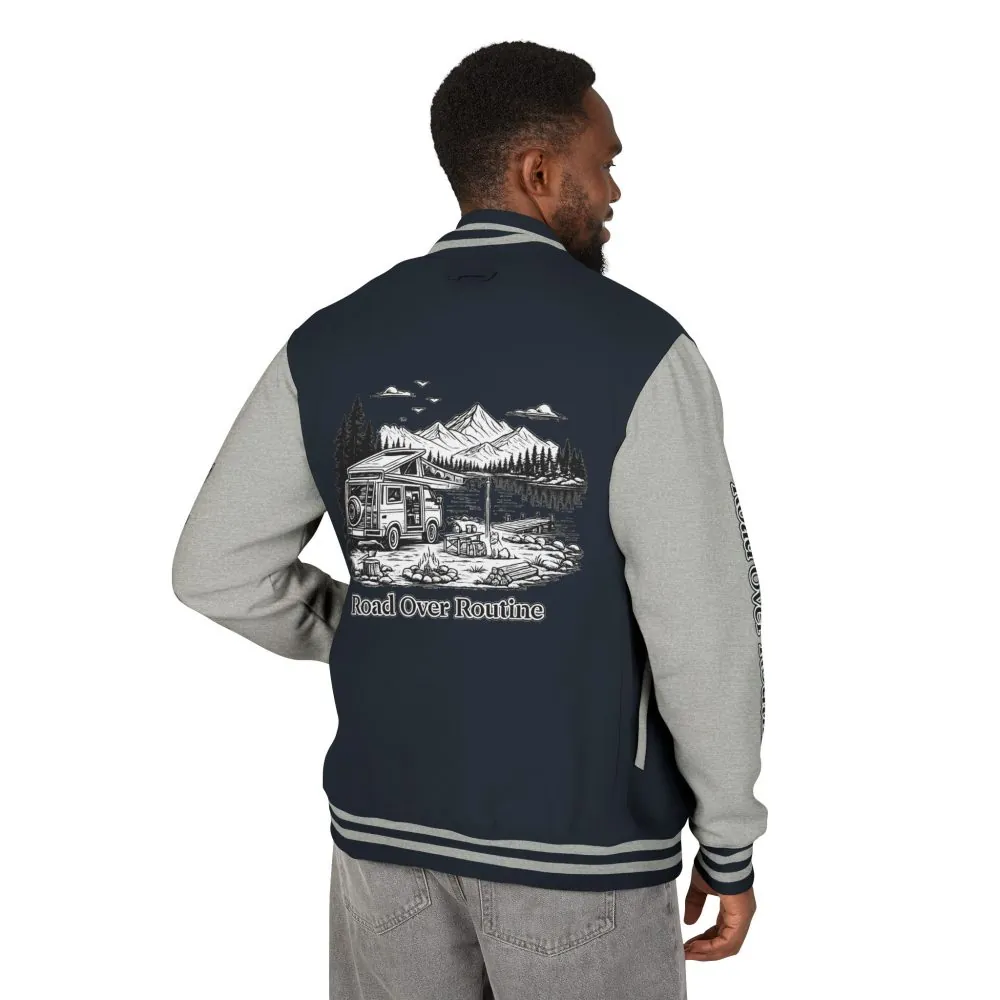 Unisex Heavyweight Letterman Jacket — "Road Over Routine" Travel Varsity Coat