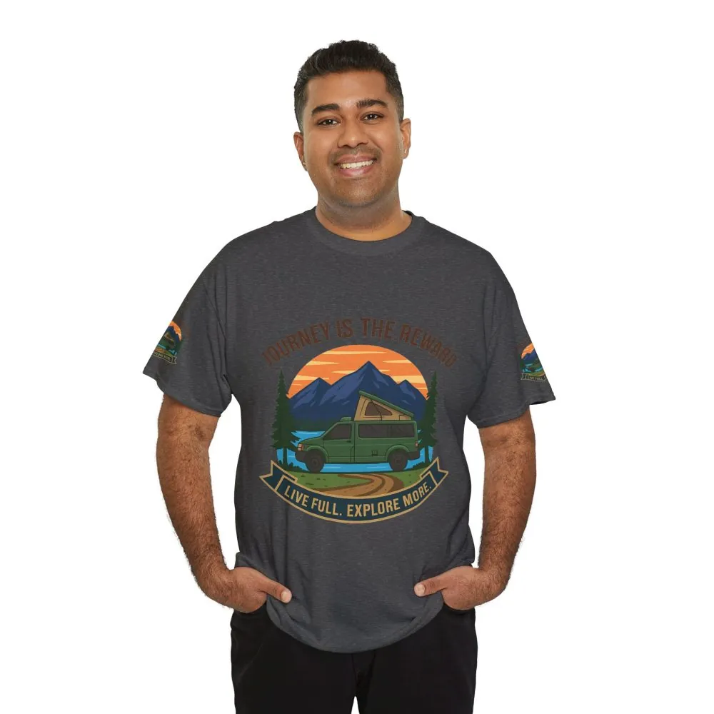 Unisex Heavy Cotton Tee  — "Journey Is The Reward Tee" Adventure Camper Van Graphic T-Shirt