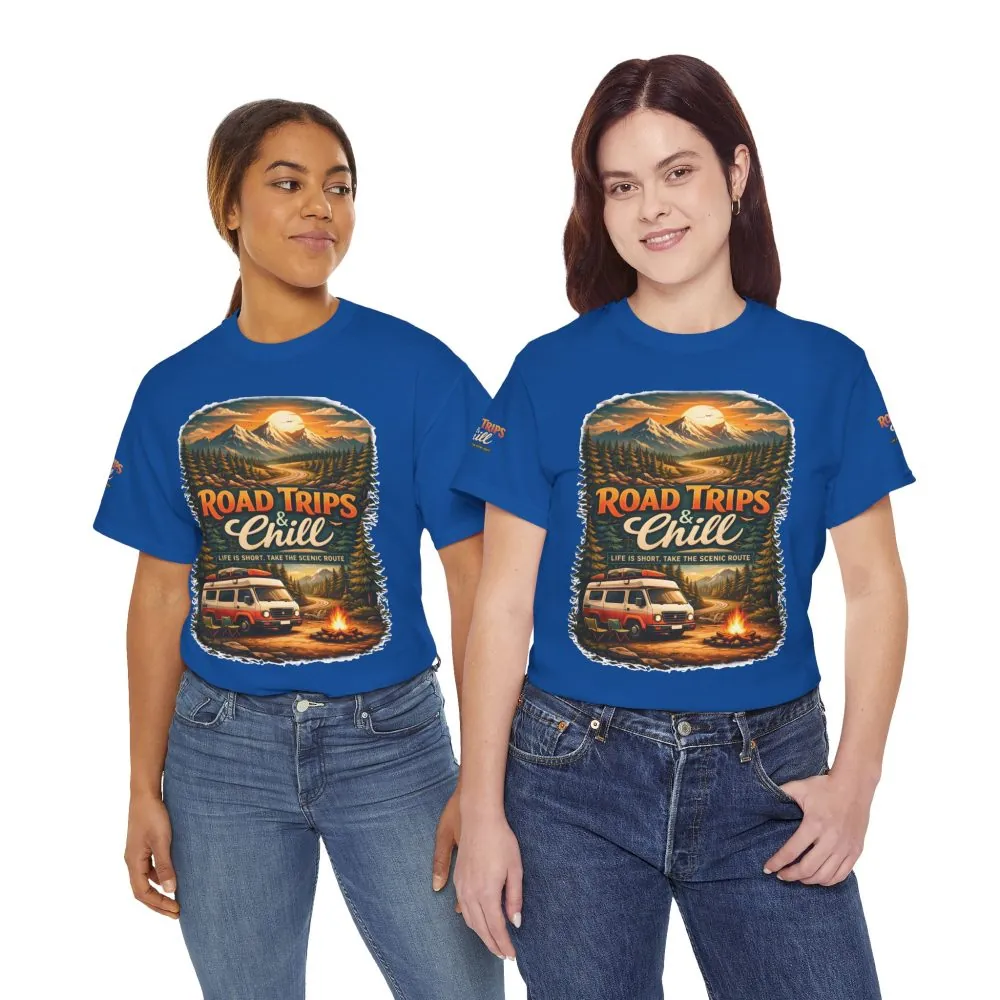 Unisex Heavy Cotton Tee — "Road Trips & Chill" Design Scenic-Line
