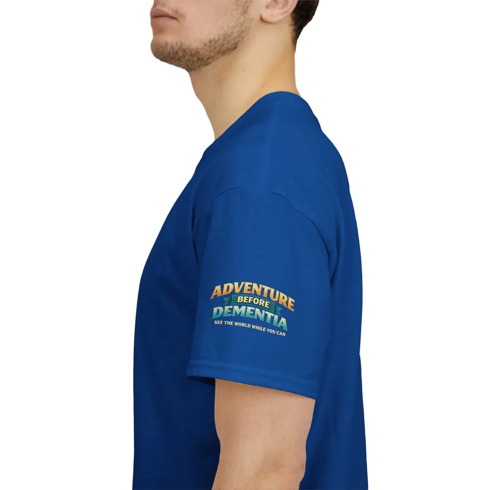 Unisex Heavy Cotton Tee — "Adventure Before Dementia" Design Scenic-Line