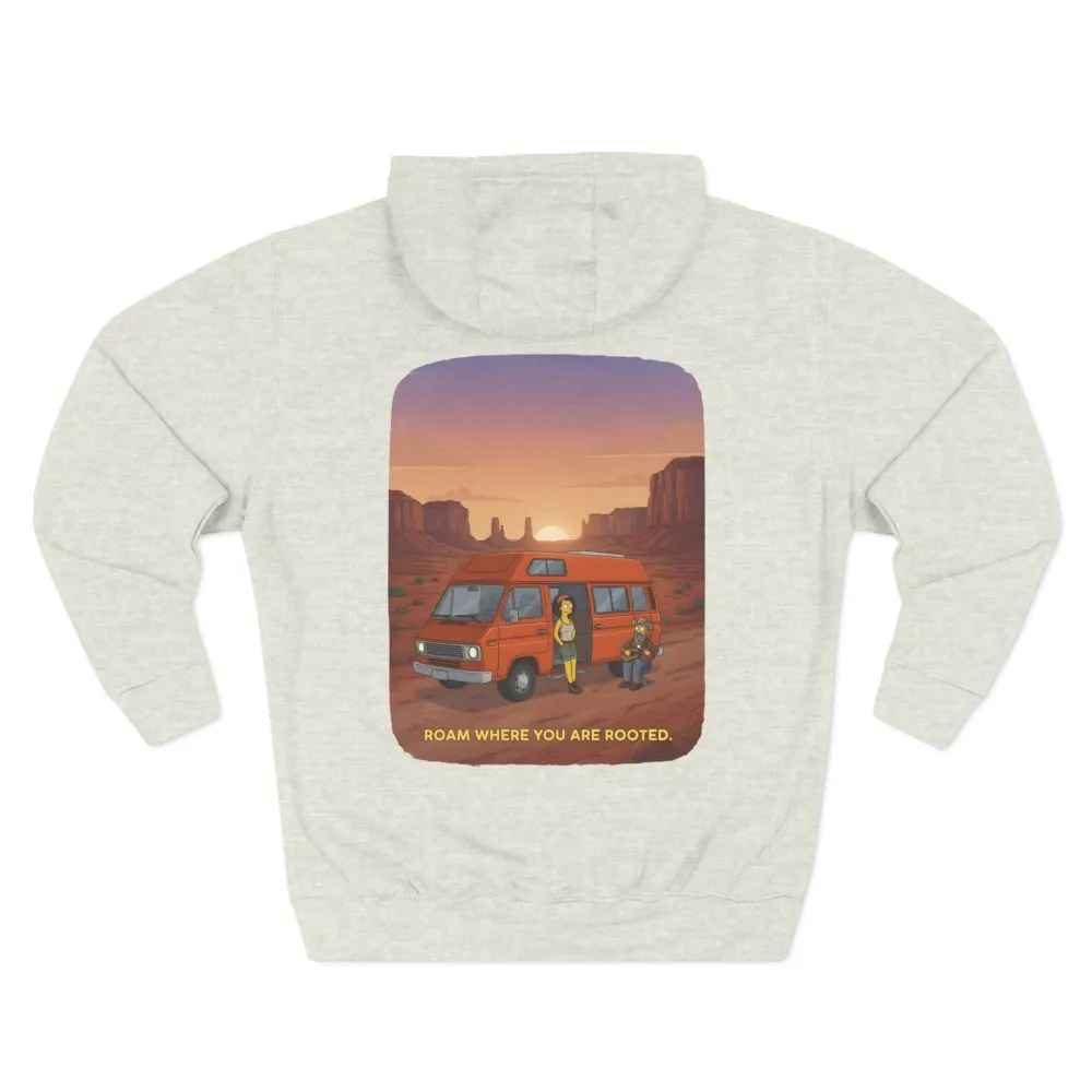Three-Panel Fleece Hoodie - "Roam Where You Are Rooted" Design Sitcom-Line
