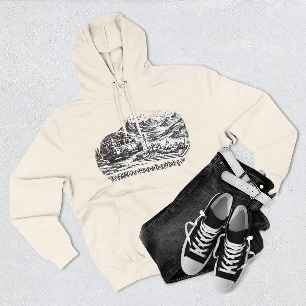 1706733416073542083_2048.jpeg Three-Panel Fleece Hoodie - "Lets make Someday, Today?" Design Minimal-Line