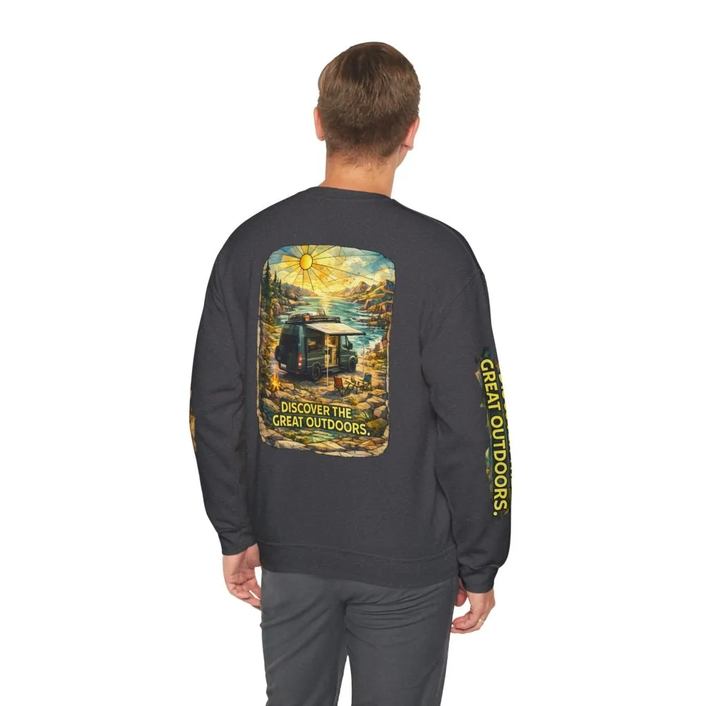Unisex Heavy Blend™ Crewneck Sweatshirt — "Discover The Great Outdoors" Design Cubic-Line