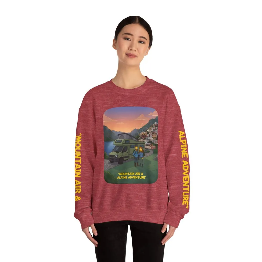 Unisex Heavy Blend™ Crewneck Sweatshirt — "Mountain Air And Alpine Adventure"" Design Sitcom-Line
