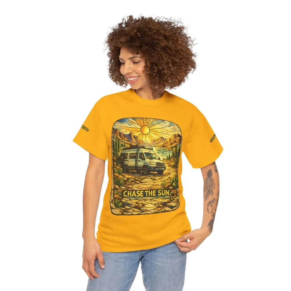 Unisex Heavy Cotton Tee — "Chase The Sun" Design Cubic-Line